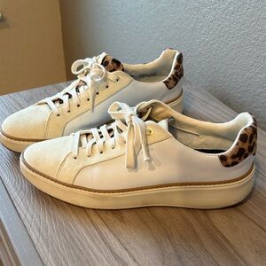 Cole Haan White/Cream Sneakers with Leopard Detail 10.5